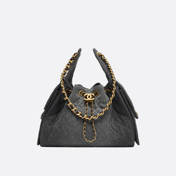 Chanel 25S Handbag Washed Denim & Gold-Tone Metal Black