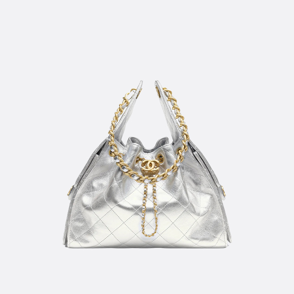Chanel 25S Handbag Metallic Grained Calfskin & Gold-Tone Metal  Silvery