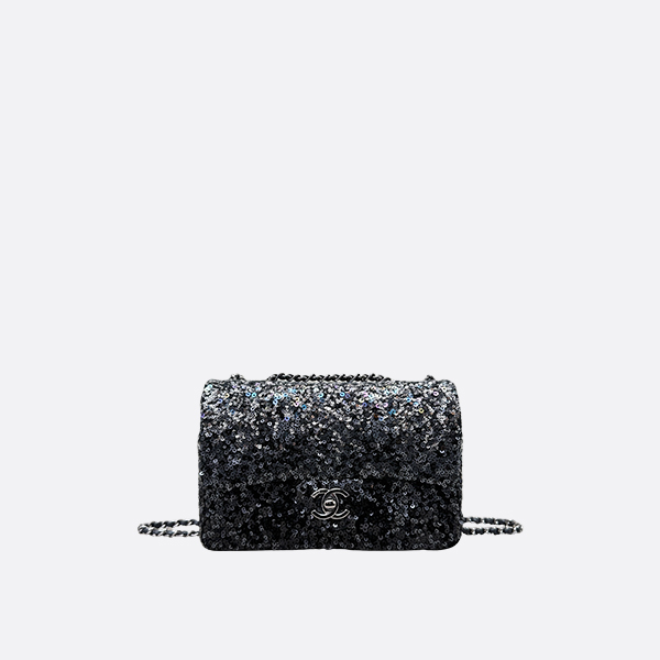Chanel Medium Classic Flap Bag Black Sequins & Silver-Tone Metal