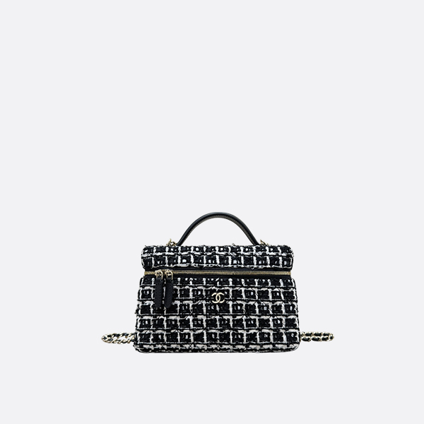 Chanel Vanity with Chain Black Tweed & Gold-Tone Metal
