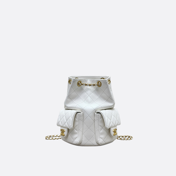 Chanel Backpack White Lambskin & Gold-Tone Metal
