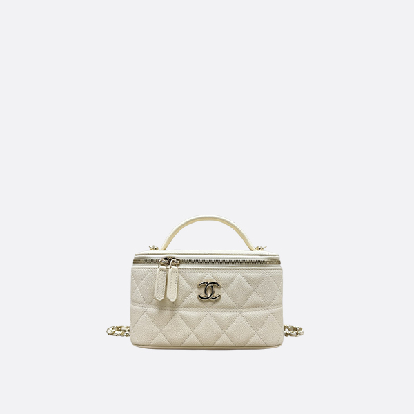 Chanel Vanity with Chain White Caviar & Gold-Tone Metal