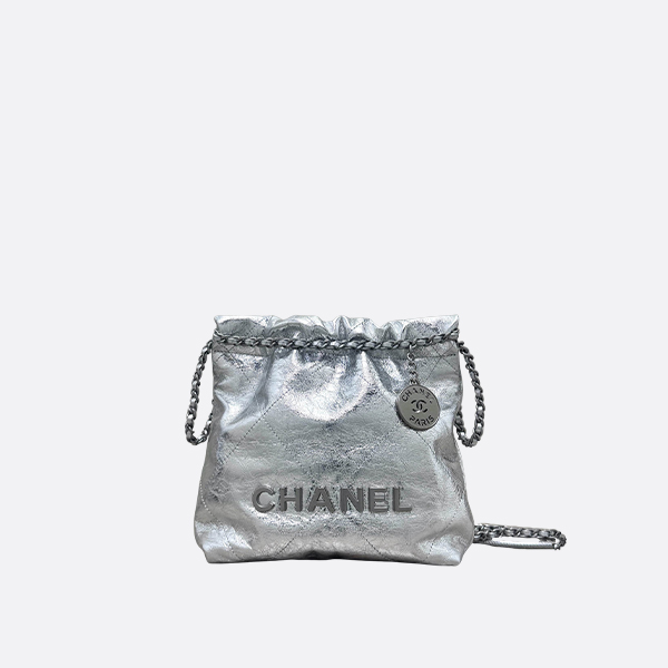 Chanel Mini 22 Bag Silver Aged Calfskin & Silver-Tone Metal