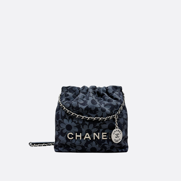 Chanel Mini 22 Bag Black Cotton Canvas & Silver-Tone Metal