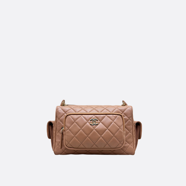 Chanel Camera Case Caviar Brown & Gold-Tone Metal