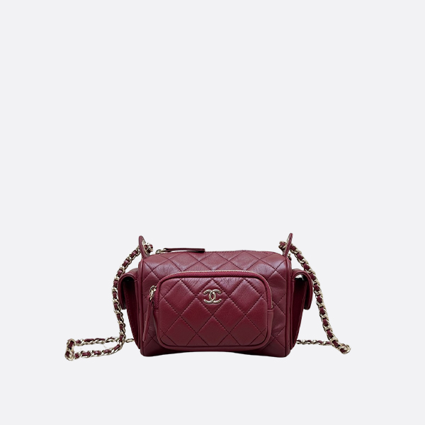 Chanel Camera Case Caviar Burgundy & Silver-Tone Metal