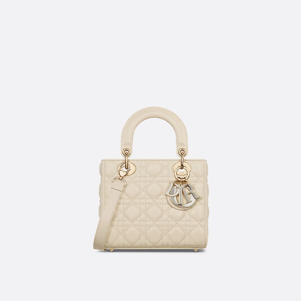 Small Lady Dior Bag Two-Tone Dusty Ivory and Cloud Gray Lambskin