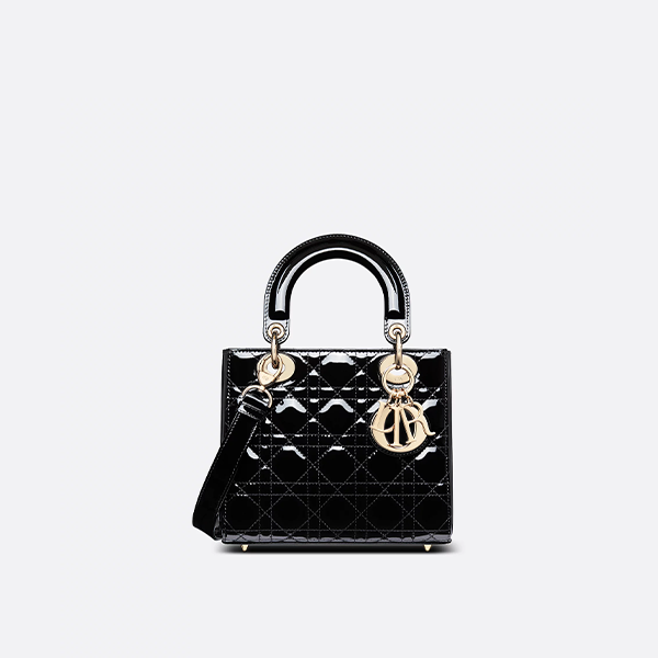 Small Lady Dior Bag Black Patent Cannage Calfskin