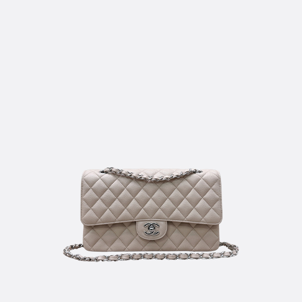 Chanel Medium Classic Flap Bag Beige Caviar & Silver-Tone Metal