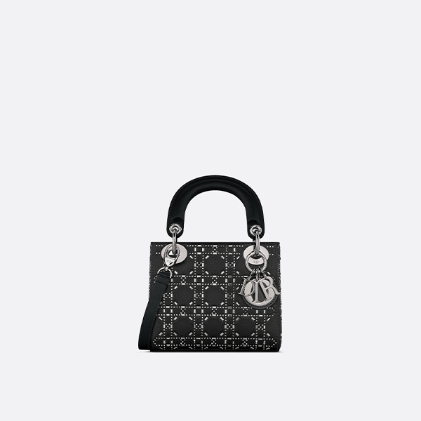 Mini Lady Dior Bag Black Strass Cannage Satin