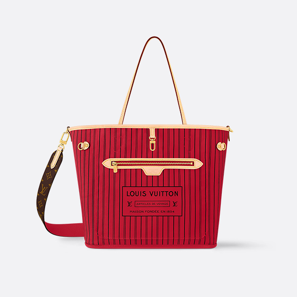 Louis Vuitton Neverfull MM Monogram/Rouge Sari Inside Out Stripe Tote