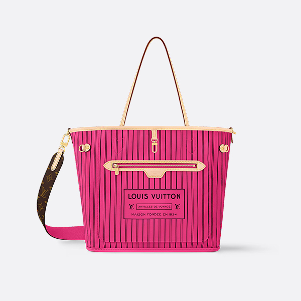 Louis Vuitton Neverfull MM Monogram/Rose Pondichery Inside Out Stripe Tote