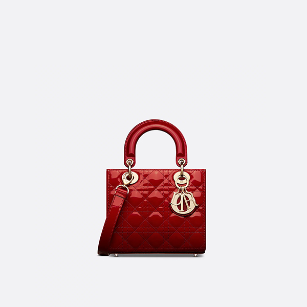 Small Lady Dior Bag Cherry Red Patent Cannage Calfskin