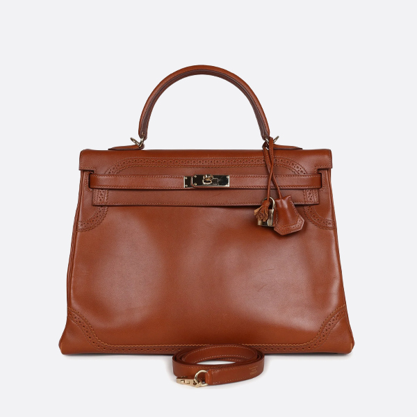 Hermès Ghillies Kelly Retourne 35 Fauve Tadelakt Permabrass Hardware